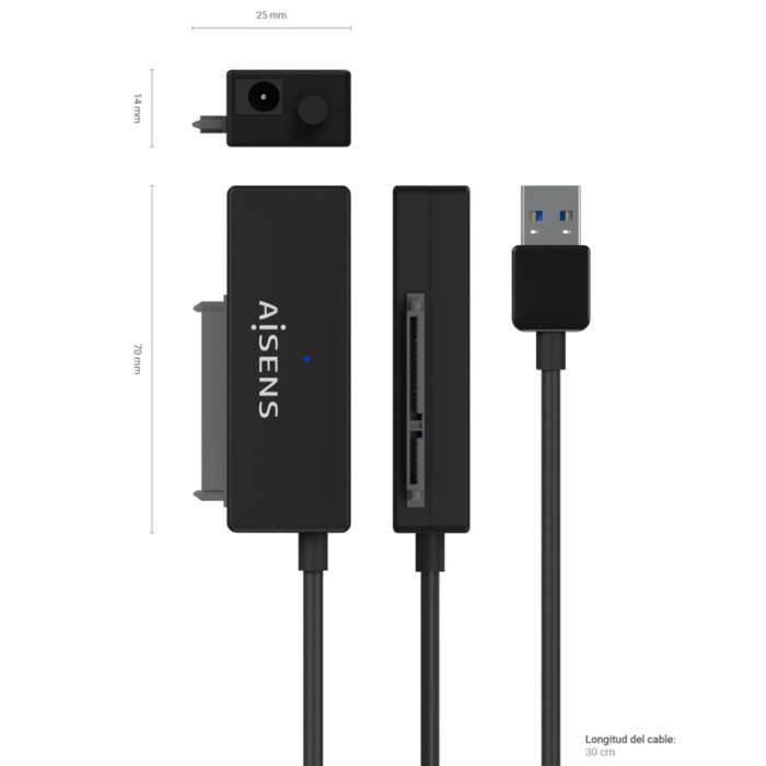 Aisens Adaptador SATA a USB-A ASE-35A01B para discos de 2.5 y 3.5 pulgadas con alimentador